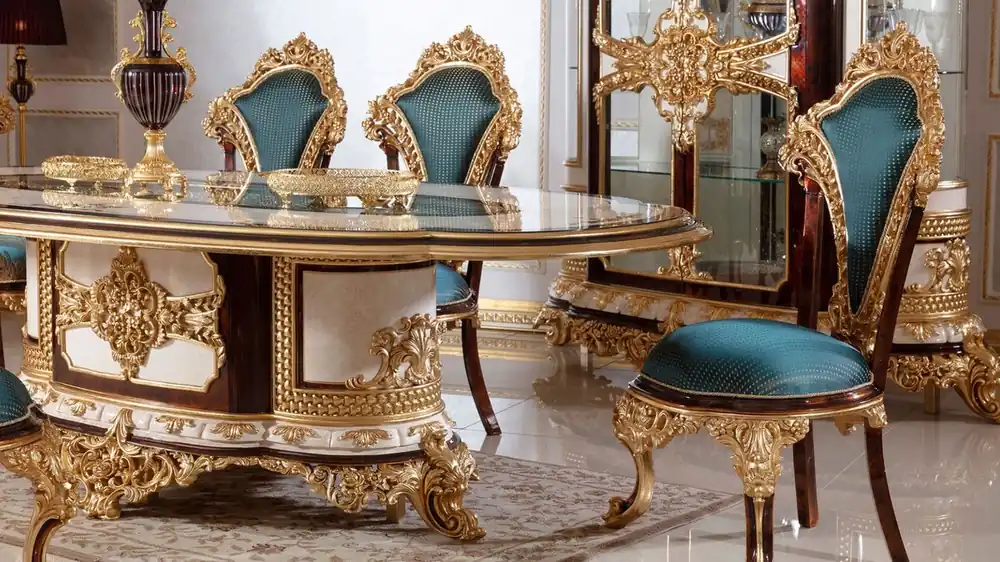 Top-Preis Casa Padrino set di sedie per sala da pranzo barocco di lusso blu / marrone / oro - Set di 6 sedie da cucina fatte a mano con motivo elegante - Mobili per sala da pranzo barocco