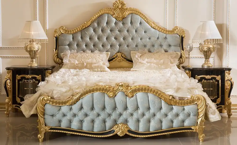 Casa Padrino set per camera da letto barocco di lusso azzurro / nero / oro - 1 Letto Matrimoniale con Testiera e 2 Comodini - Mobili per camera da letto barocco - Nobile e Magnifico Top-Angebot
