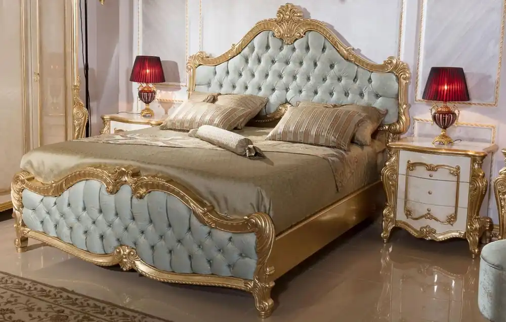 Casa Padrino set per camera da letto barocco di lusso azzurro / bianco / beige / oro - 1 Letto Matrimoniale con Testiera e 2 Comodini - Mobili per camera da letto barocco - Nobile e Magnifico Finale Aktion