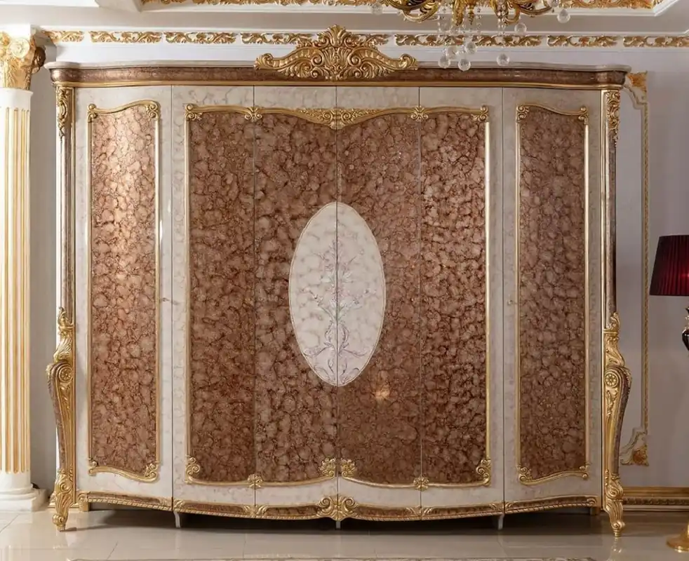 Casa Padrino armadio da camera da letto barocco di lusso bianco / marrone / oro - Magnifico guardaroba in legno massello in stile barocco - Mobili per camera da letto barocco Preis Gesenkt