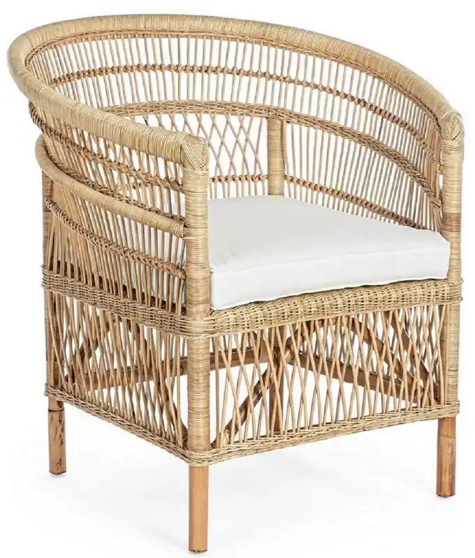 Sichere Zahlung Casa Padrino poltrona da giardino di lusso naturale / bianco 79 x 72 x A. 86 cm - Poltrona da giardino e patio in rattan con cuscino del sedile - Mobili da Giardino e Patio - Qualità di Lusso