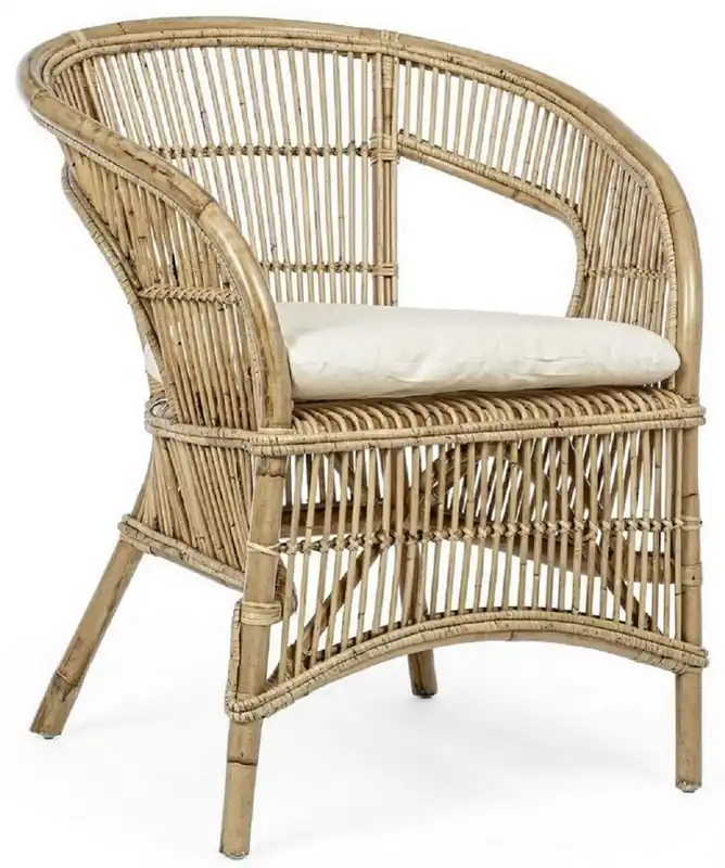 Zertifiziert Casa Padrino poltrona da giardino di lusso naturale / bianco 68 x 65 x A. 82 cm - Poltrona da giardino e patio in rattan con cuscino del sedile - Mobili da Giardino e Patio - Qualità di Lusso
