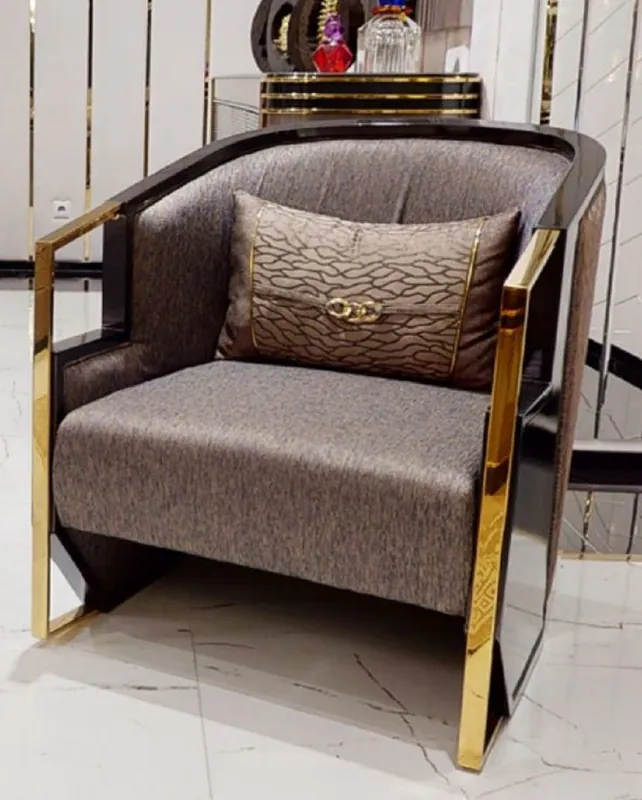 Casa Padrino poltrona di lusso grigio / marrone / nero / oro - Poltrona da soggiorno e hotel nobile - Mobili per soggiorno e hotel - Qualità di Lusso Saisonangebot