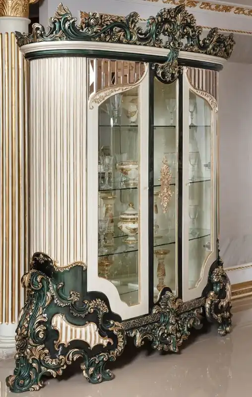 Casa Padrino vetrina barocco di lusso bianco / verde / oro - Magnifica vetrina in legno massello con 2 ante in vetro - Mobili Barocchi - Nobile e Magnifico Wochenendangebot