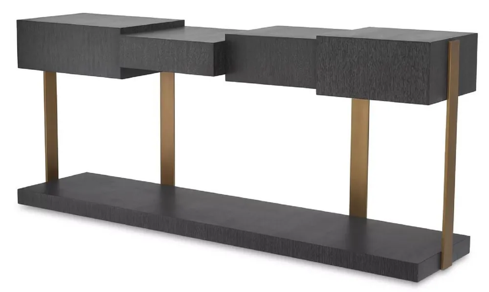 Abverkauf Casa Padrino consolle di design di lusso nero grigio / ottone 180 x 42,5 x A. 76,5 cm - Consolle moderna - Mobili di design di lusso