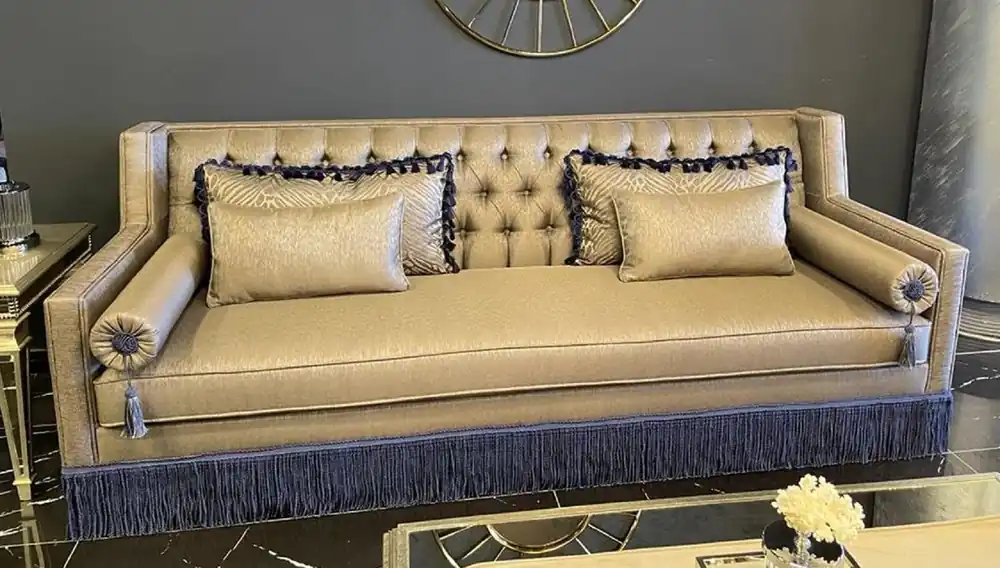 Casa Padrino divano Art Deco Chesterfield di lusso oro / viola - Divano da soggiorno in legno massello fatto a mano - Mobili da Soggiorno Art Deco Chesterfield di Lusso Mega-Angebot