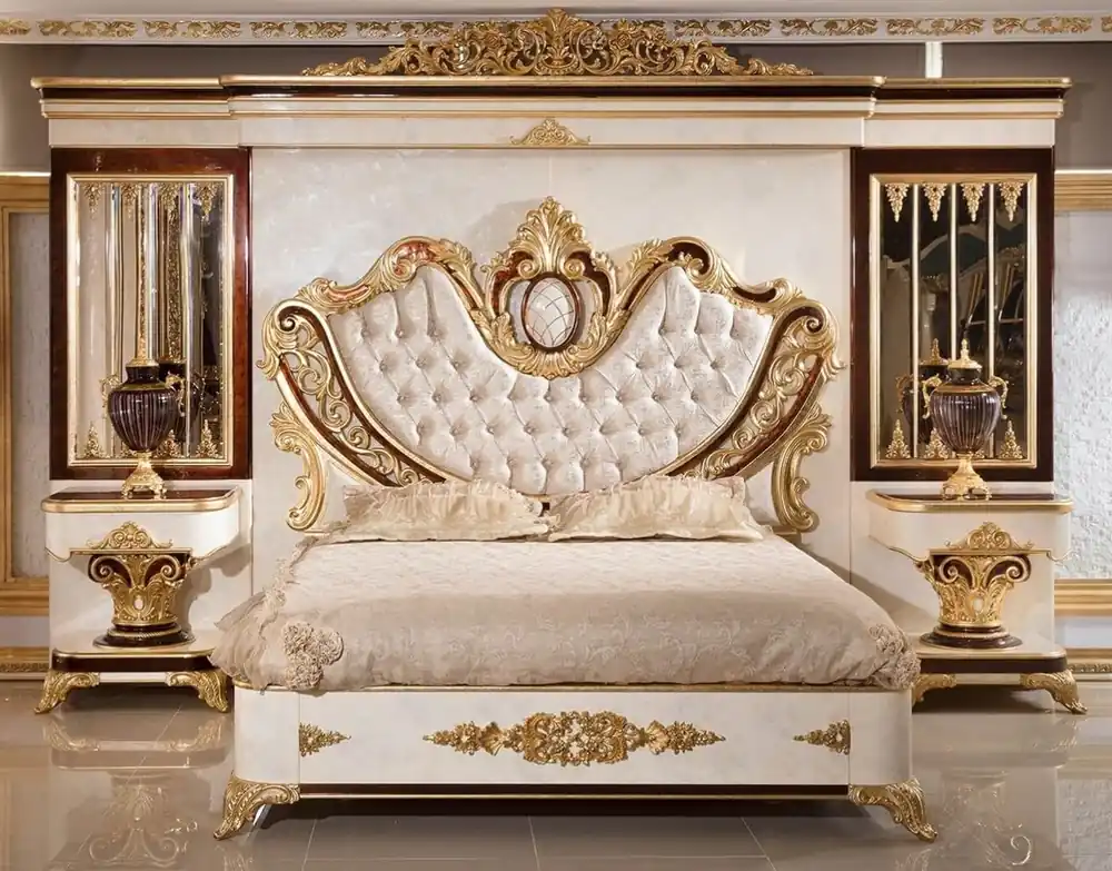 Casa Padrino set per camera da letto barocco di lusso oro / bianco / marrone / oro - 1 Letto Matrimoniale con Testiera e 2 Comodini - Mobili per camera da letto barocco - Nobile e Magnifico Begrenztes Angebot