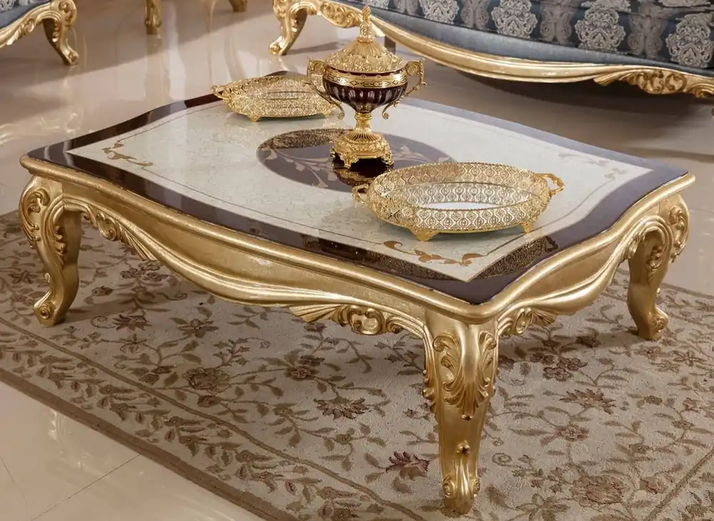 Finale Aktion Casa Padrino tavolo da soggiorno barocco di lusso bianco / marrone / oro - Magnifico tavolo da soggiorno stile barocco - Mobili da soggiorno barocchi - Nobile e Magnifico