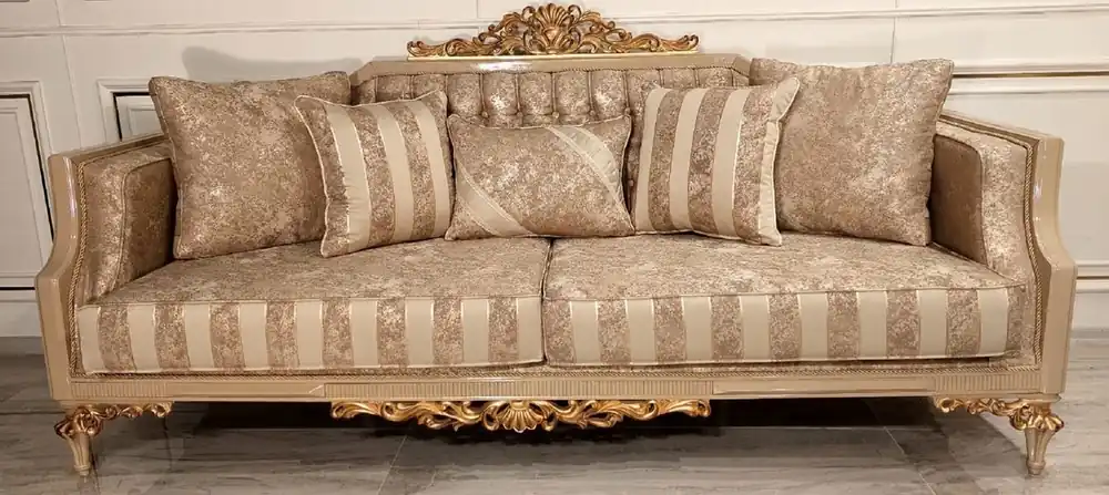 Casa Padrino divano barocco di lusso oro / beige / oro - Magnifico divano da soggiorno a righe - Mobili barocchi per soggiorno e hotel - Nobili e Magnifici Neue Kollektion
