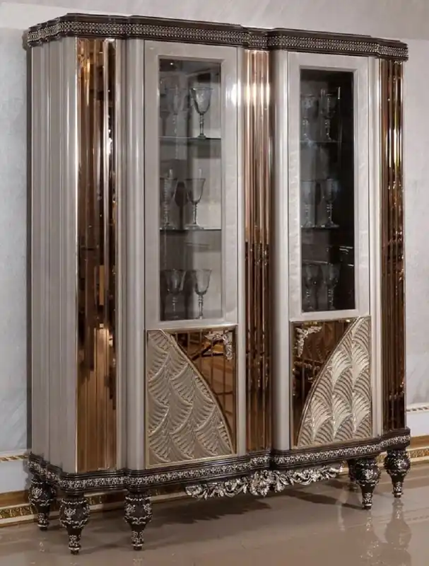 Billig Casa Padrino vetrina barocco di lusso grigio / nero / argento / oro - Magnifica vetrina in legno massello con 2 ante in vetro - Mobili Barocchi - Nobile e Magnifico