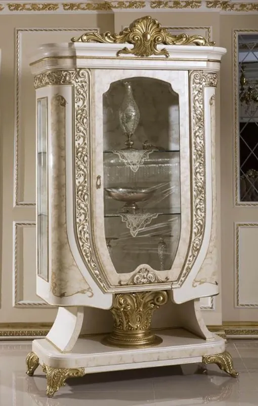 Sichere Zahlung Casa Padrino vetrina barocco di lusso bianco / beige / oro - Magnifica vetrina in legno massello con anta in vetro - Mobilier Baroque Fait Main - Noble & Magnifique