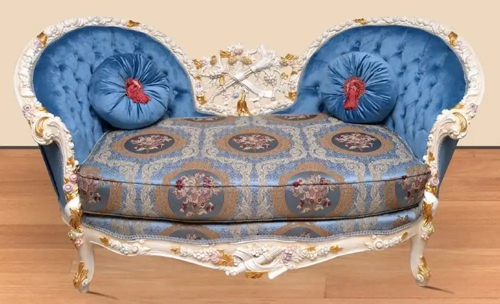 Mega-Angebot Casa Padrino divano barocco blu motivo / crema / bianco / oro - Divano da soggiorno fatto a mano in stile barocco - Magnifici mobili da soggiorno barocchi