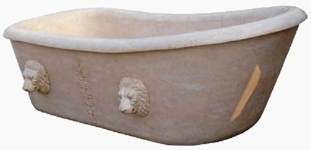 Bestpreis Casa Padrino vasca da bagno barocco di lusso testa di leone beige 180 cm - Vasca da bagno indipendente in marmo - Accessori per il bagno barocco - Nobile e Magnifico