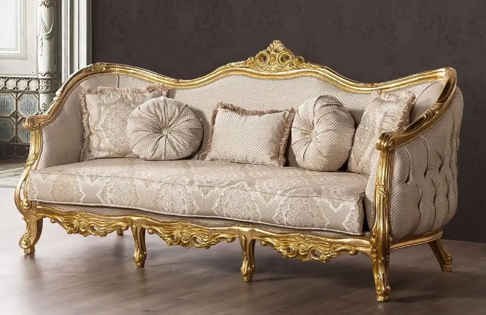 Direkt Vom Hersteller Casa Padrino divano barocco di lusso beige / oro - Magnifico divano da soggiorno con motivo - Magnifici mobili da soggiorno barocchi