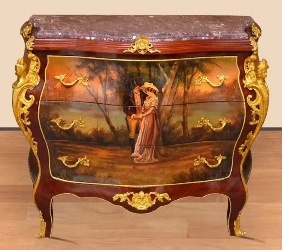 Casa Padrino cassettone barocco marrone / oro / rosso - Cassettone fatta a mano in legno massello con 3 cassetti e piano in marmo - Mobili Barocchi Bestseller