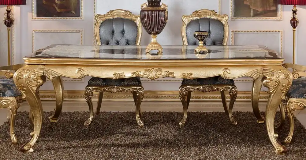 Neuheit Casa Padrino tavolo da pranzo barocco di lusso bianco / marrone / oro - Magnifico tavolo da pranzo in legno massello in stile barocco - Magnifici mobili barocchi per la sala da pranzo