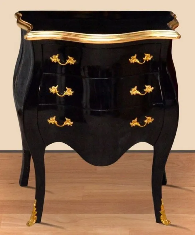 Casa Padrino comodino barocco nero / oro - Cassettone in legno massello fatta a mano in stile barocco - Comodino in stile antico con 3 cassetti - Mobili Barocchi Wochenendangebot
