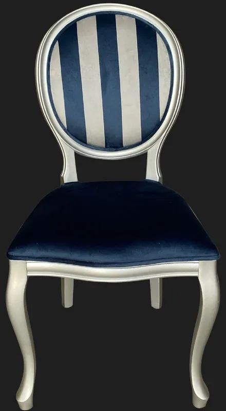 Casa Padrino sedia da pranzo barocco blu / argento - Sedia in stile antico fatto a mano con righe - Mobile da pranzo in stile barocco Aktuell