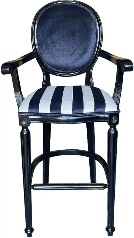 Casa Padrino sedia da bar barocco con braccioli nero / bianco / nero - Sgabello da bar in stile antico a righe in velluto - Mobili da bar barocchi fatta a mano Top-Preis