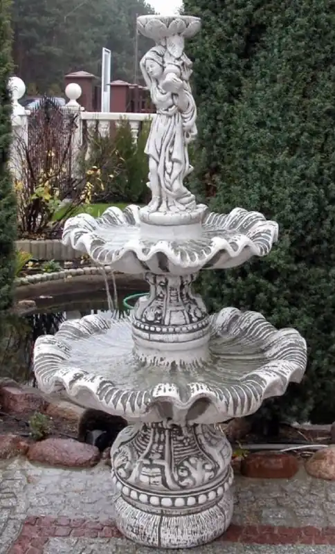 Echt Casa Padrino fontana Art Nouveau grigio Ø 92 x A. 161 cm - Magnifica Fontana Decorativa da Giardino - Accessori Decorativi da Giardino Barocco e Art Nouveau