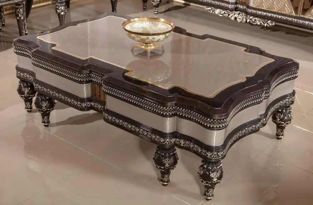 Casa Padrino tavolo da soggiorno barocco di lusso grigio / marrone scuro / oro - Magnifico tavolo da soggiorno stile barocco - Mobili da soggiorno barocchi - Nobile e Magnifico Expressversand