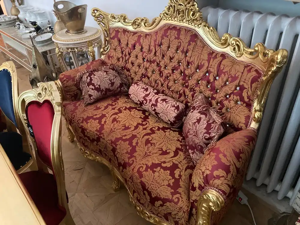 Begrenztes Angebot Casa Padrino divano barocco a 2 posti motivo bordeaux / oro con strass e cuscini bling bling - mobili da soggiorno in stile antico