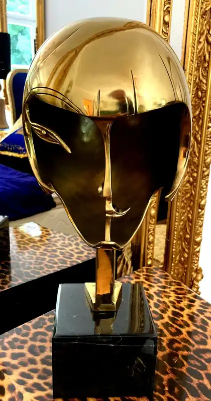 Scultura in bronzo dopo Pablo Gargallo Kiki de Montparnasse Art Nouveau Art Noveau 1928 Testa d'oro Busto Diva Casco Maschera Oro Art Artist 1928 Finale Aktion