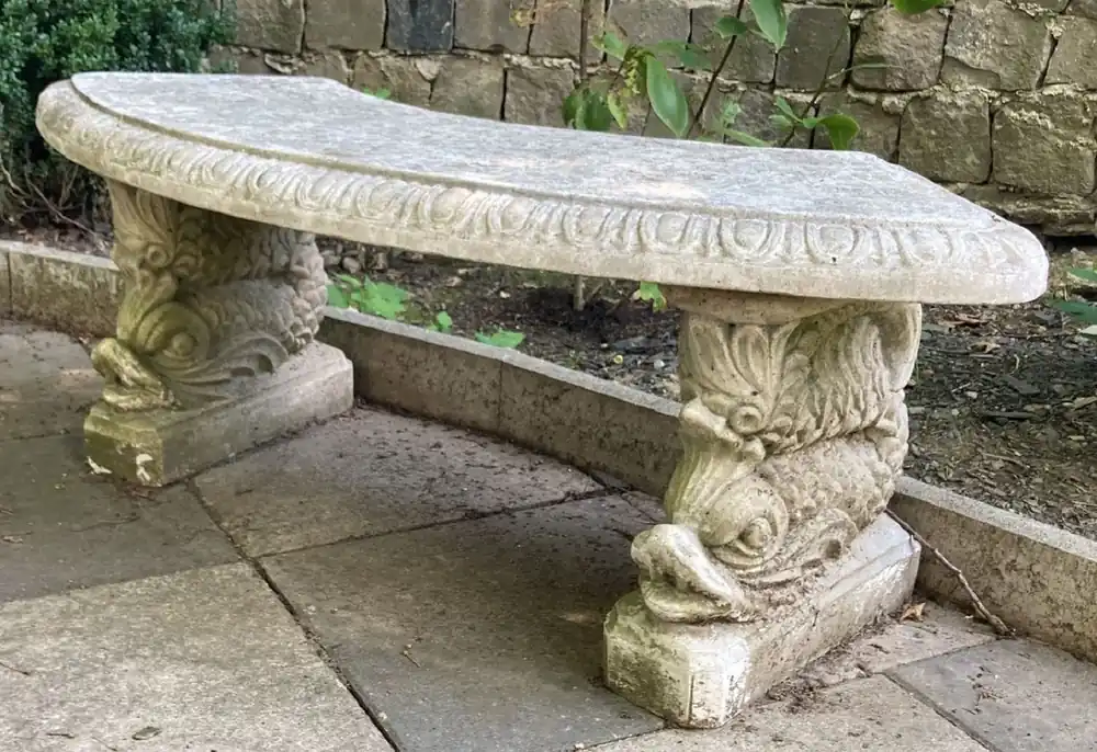 Casa Padrino panca da giardino grigio 138 x 45 x A. 49 cm - Panca in pietra curva in stile orientale - Mobili da giardino orientali Nur Für Kurze Zeit