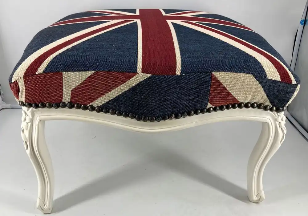 Casa Padrino sgabello barocco Union Jack / bianco - Sgabello XXL fatto a mano in stile antico con bandiera inglese - Mobilio barocco Nur Für Kurze Zeit
