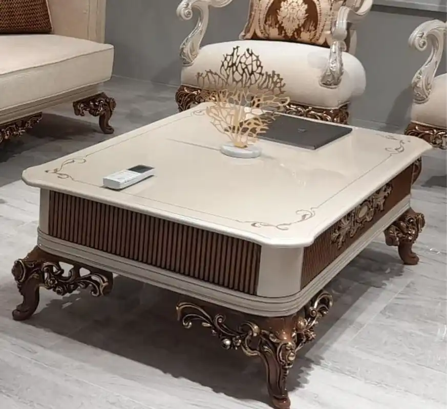Sonderangebot Casa Padrino tavolo da soggiorno barocco di lusso beige / grigio / marrone / oro - Magnifico tavolo da soggiorno stile barocco - Mobili da soggiorno barocchi - Nobile e Magnifico