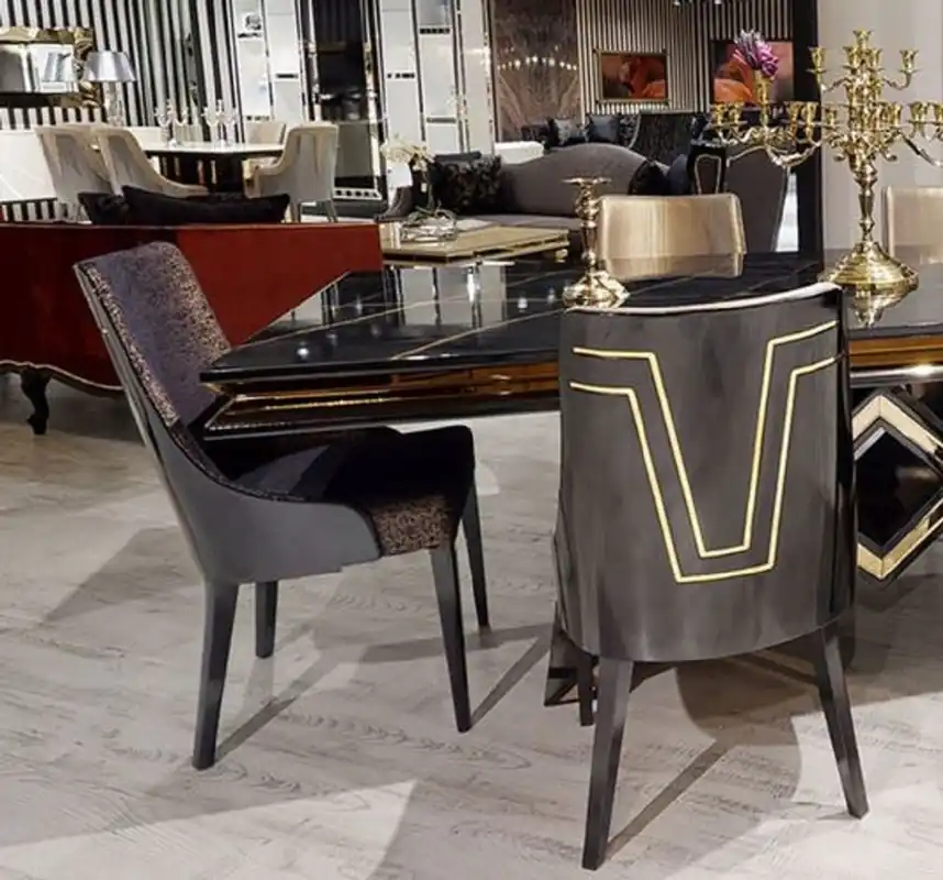 Casa Padrino set di sedie per sala da pranzo Art Deco di lusso nero / oro - Set di 6 sedie da cucina - Mobili per sala da pranzo Art Deco - Qualità di Lusso Letzte Chance