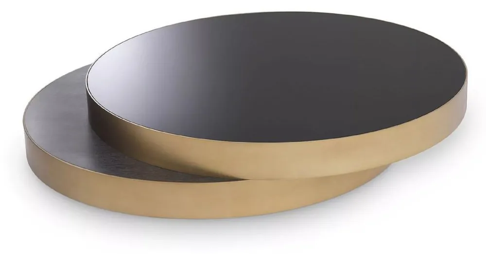 Casa Padrino tavolo da salotto di lusso ottone / nero / nero grigio 140 x 120 x A. 28,5 cm - Tavolo da soggiorno moderno - Mobili da soggiorno - Qualità di Lusso Mega-Angebot