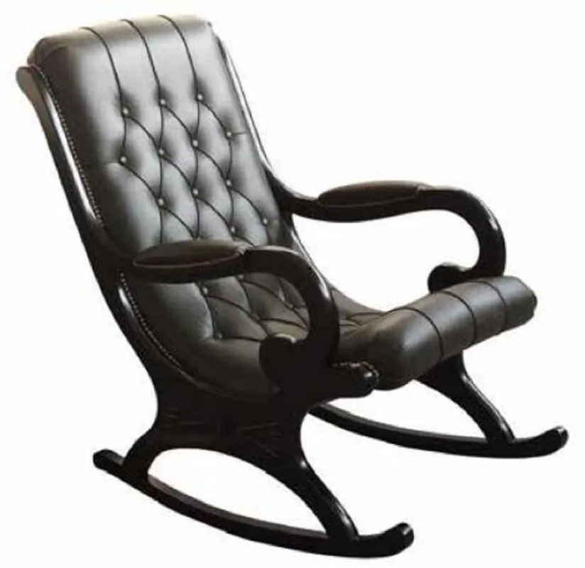 Angebot Casa Padrino poltrona a dondolo in pelle Art Nouveau di lusso nero - Sedia a dondolo in vera pelle fatta a mano con braccioli - Mobili da salotto e ufficio in pelle Art Nouveau - Fatto in Italia