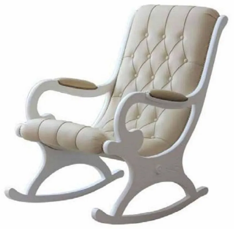 Casa Padrino poltrona a dondolo Art Nouveau di lusso crema / bianco - Sedia a dondolo in pelle artificiale fatta a mano con braccioli - Mobili da Salotto e Ufficio Art Nouveau - Fatto in Italia Kracherpreis