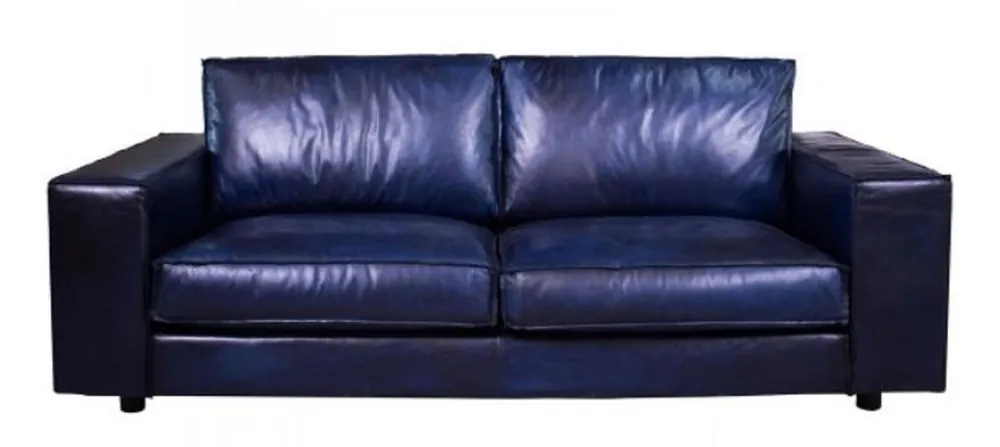 Kracherpreis Casa Padrino divano in pelle di lusso blu scuro 205 x 104 x A. 83 cm - Divano soggiorno in vera pelle - Mobili soggiorno in vera pelle - Mobili in pelle di lusso
