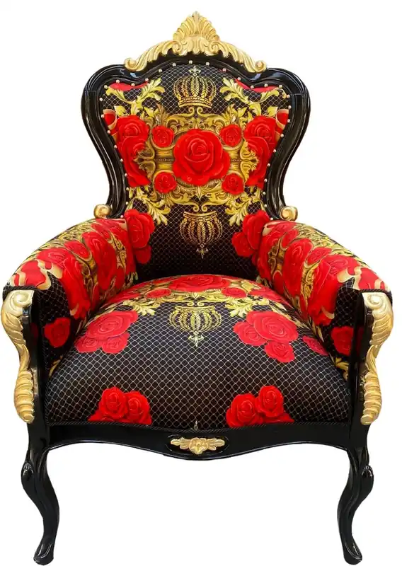 Knallerangebot Pompöös di Casa Padrino poltrona barocco di lusso rose nero / rosse / oro - Poltrona barocco Pompööser disegnata da Harald Glööckler