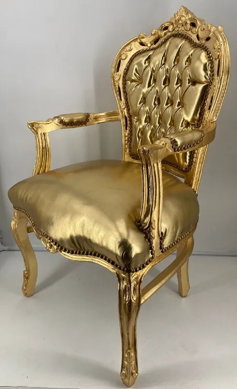 Billig Casa Padrino sedia da pranzo barocco con braccioli oro / oro - Sedia fatta a mano in pelle artificiale in stile barocco - Mobili barocchi per sala da pranzo