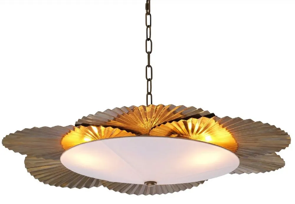 Casa Padrino lampadario di lusso foglie di palma ottone vintage / bianco Ø 95 x A. 18 cm - Lampadario per Hotel e Restaurant - Collezione di Lusso Ausverkauf