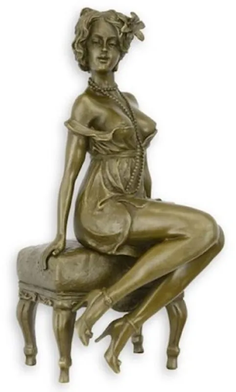 Casa Padrino figura in bronzo barocco di lusso donna con sgabello 12,4 x 10,7 x A. 24,5 cm - Scultura in bronzo - Figura decorativa - Accessori decorativi barocchi Super-Preis