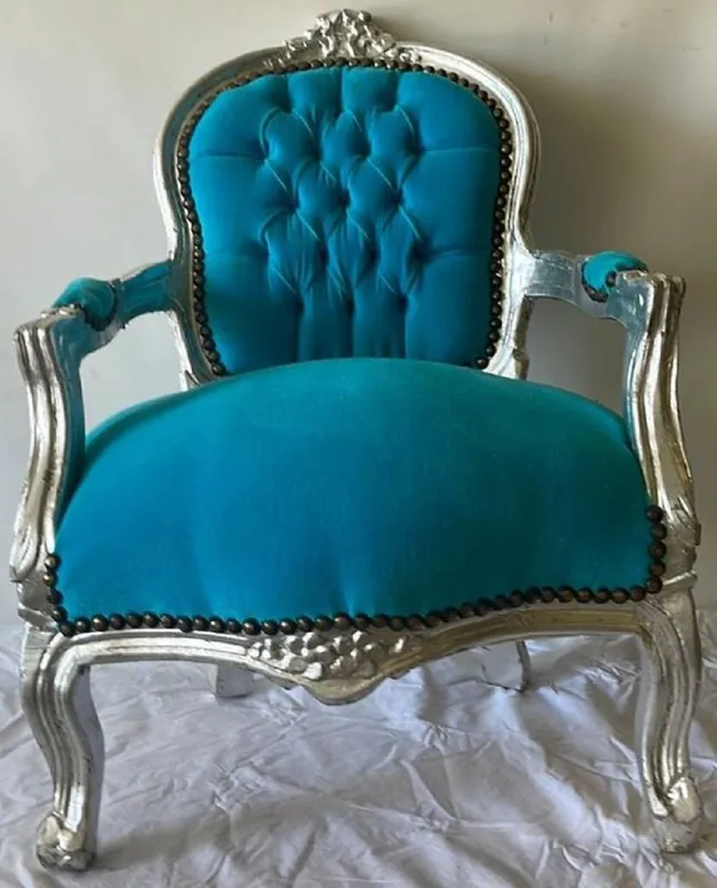 Casa Padrino sedia per bambini barocco con braccioli turchese / argento - Sedia in stile antico fatta a mano - Mobili per bambini barocchi - Mobili per camerette per bambini barocchi Meistverkauft