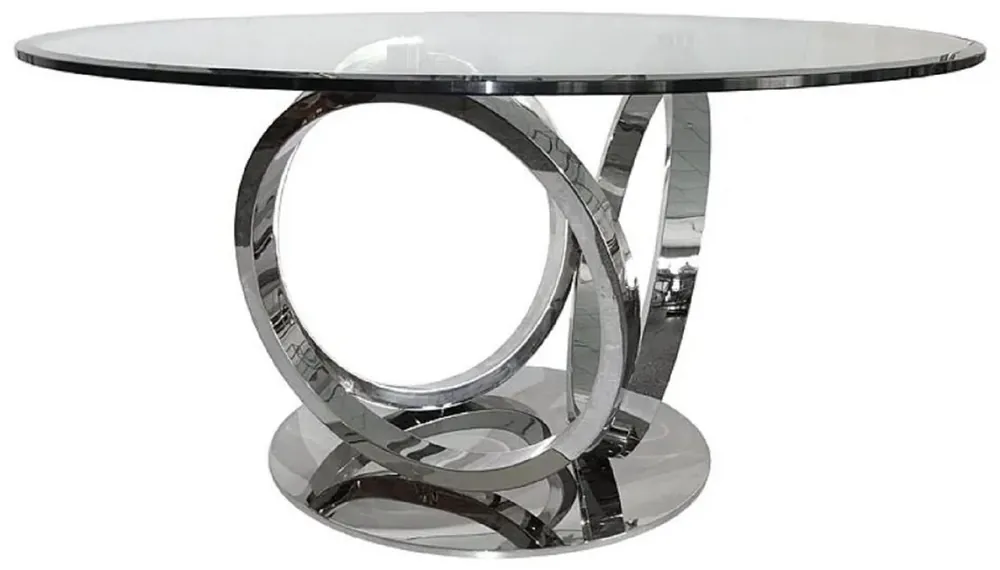 Casa Padrino tavolo da pranzo di design di lusso argento Ø 150 x A. 76 cm - Tavolo da pranzo rotondo in metallo con piano in vetro - Mobili da pranzo di design di lusso Jetzt Bestellen