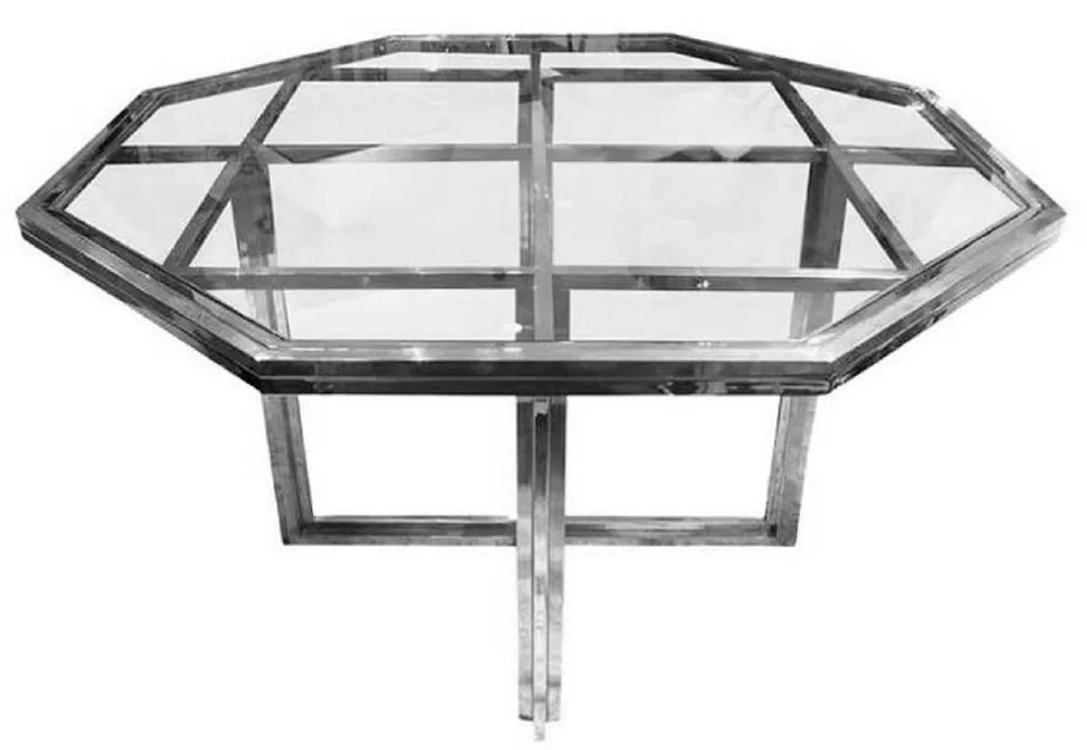 Casa Padrino tavolo da pranzo di design di lusso argento 100 x 100 x A. 78 cm - Tavolo da pranzo in metallo con piano in vetro - Mobili da pranzo di design di lusso Solange Der Vorrat Reicht