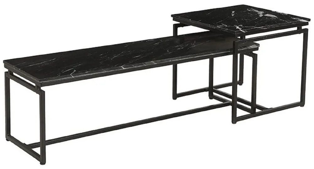 Casa Padrino set di 2 tavolino da salotto di lusso nero - Tavoli da soggiorno in metallo con piano in marmo - Mobili da soggiorno - Mobili di lusso Preiswert