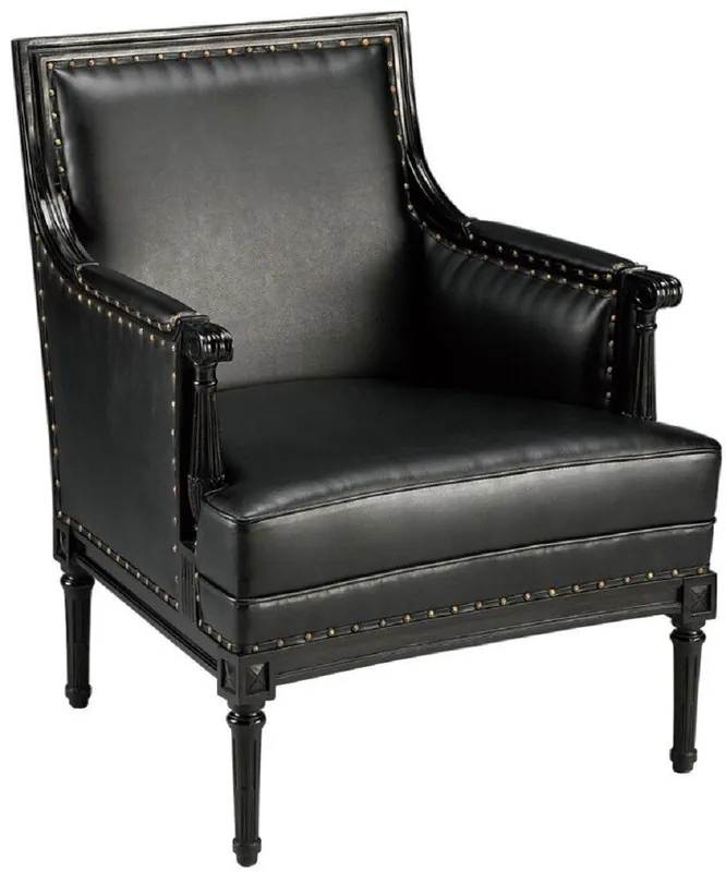 Casa Padrino poltrona in pelle Art Nouveau di lusso nero / ottone antico 69,5 x 74,7 x A. 89 cm - Poltrona soggiorno in vera pelle - Mobili in pelle - Mobili da soggiorno - Mobili Art Nouveau Aktuell