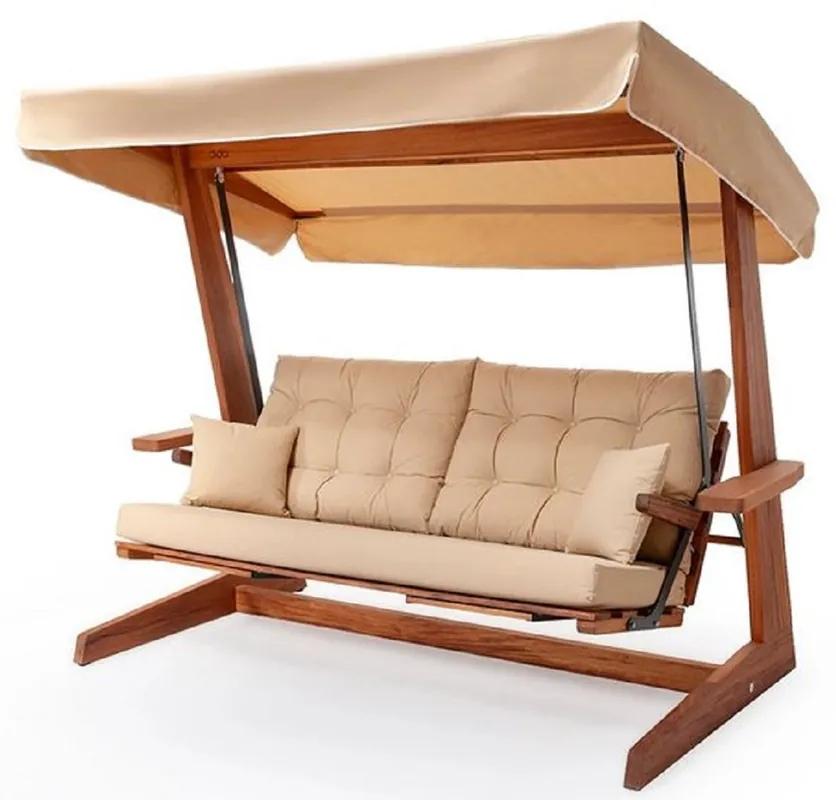 Preisknaller Casa Padrino altalena Hollywood di lusso beige / marrone - Altalena da giardino con parasole - Mobili da Giardino - Mobili da Terrazze - Mobili di Lusso - Arredamento da giardino di lusso