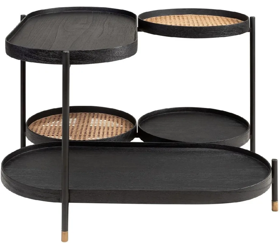 Casa Padrino tavolo da salotto di lusso nero / naturale / ottone 82,8 x 83,5 x A. 53 cm - Tavolo da soggiorno in legno mindi e rattan struttura in acciaio - Mobili di lusso - Arredamento di lusso Kracherpreis
