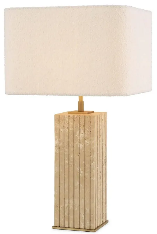 Casa Padrino lampada da tavolo di lusso beige / ottone antico / crema 35 x 35 x A. 63 cm - Lampada da scrivania in travertino con paralume quadrato - Lampade di lusso - Collezione di lusso Aktuell