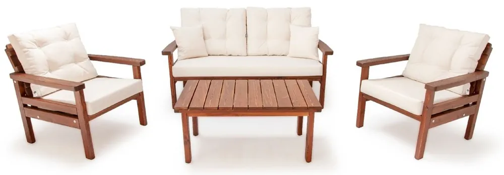 Casa Padrino set di mobili da giardino di lusso beige / marrone scuro - 1 Divano da Giardino e 2 Poltrone da Giardino e 1 Tavolino da Caffè da Giardino - Mobili da giardino - Mobili di lusso Neu