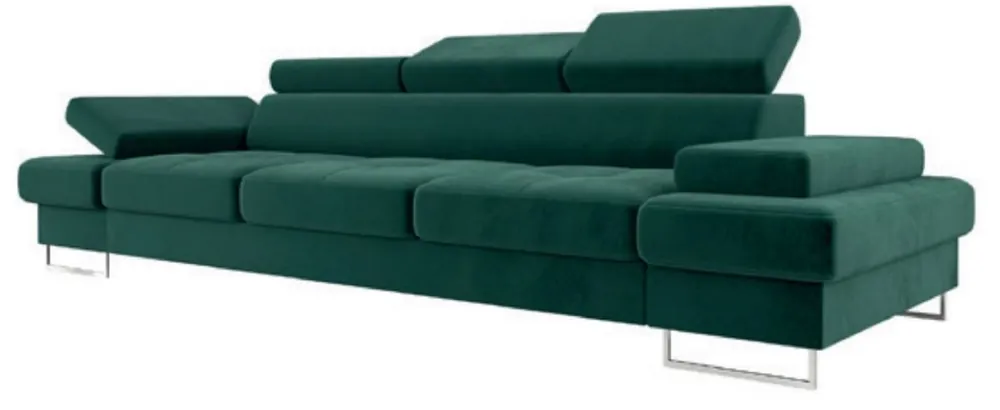 Casa Padrino divano in velluto di lusso verde / argento 305 x 97 x A. 74-95 cm - Divano soggiorno con poggiatesta regolabili - Mobili soggiorno - Mobili di lusso - Interno di lusso Neu Im Sortiment