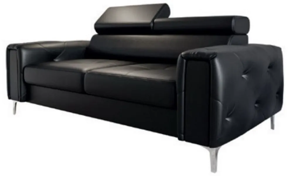 Casa Padrino divano di lusso nero / argento 185 x 97 x A. 78-99 cm - Divano da soggiorno in pelle naturale con poggiatesta regolabili - Mobili da soggiorno - Mobili in pelle - Mobili di lusso Sonderaktion